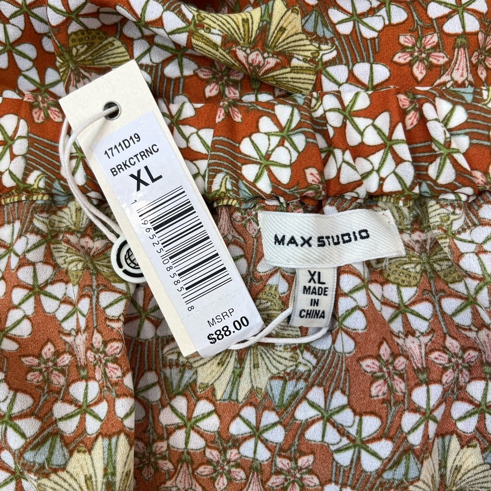 Max Studio Floral Faux Wrap Midi Skirt XL Ruffle High Low Hem Side Tie NWT - Picture 9 of 10